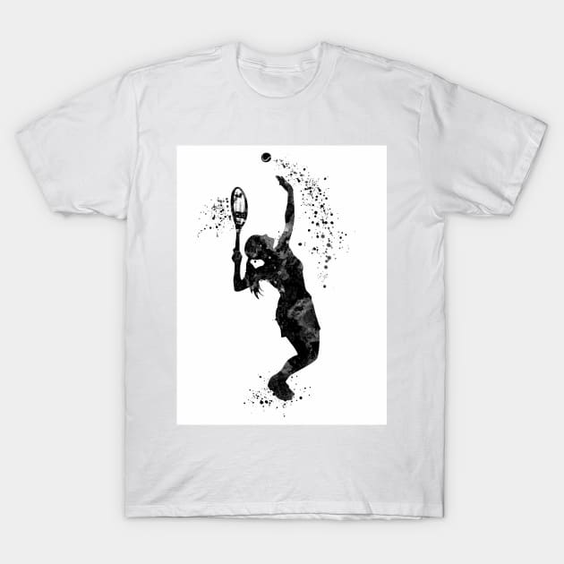 Tennis Girl Player Black and White Silhouette T-Shirt by LotusGifts